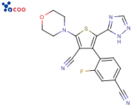 4-(4-氰基-2-氟苯基)-2-吗啉-5-(1H-1,2,4-三唑-5-基)噻吩-3-腈
